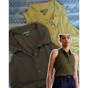 Banana Republic Factory | Cotton Polo Tank Top Bundle Black/Olive | Medium